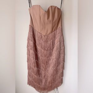 NWT Lavish Alice Fringe w/Corset Bodice Midi Dress, Light Mauve, Size 10